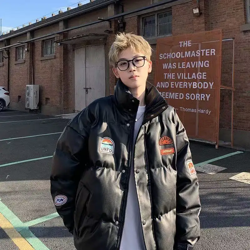 

American retro warm bread jacket, trendy PU leather cotton jacket, men's and women's versatile street cotton jacket