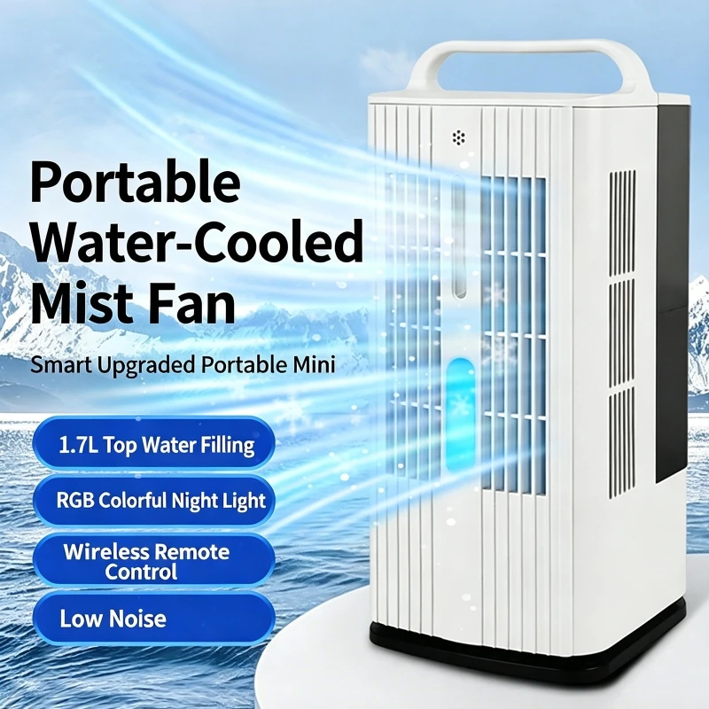 Portable Ice Mist Air Conditioner Fan Multifunctional 1.7L Large Capacity Water Tank Home Wireless Remote Control Humidifier Fan