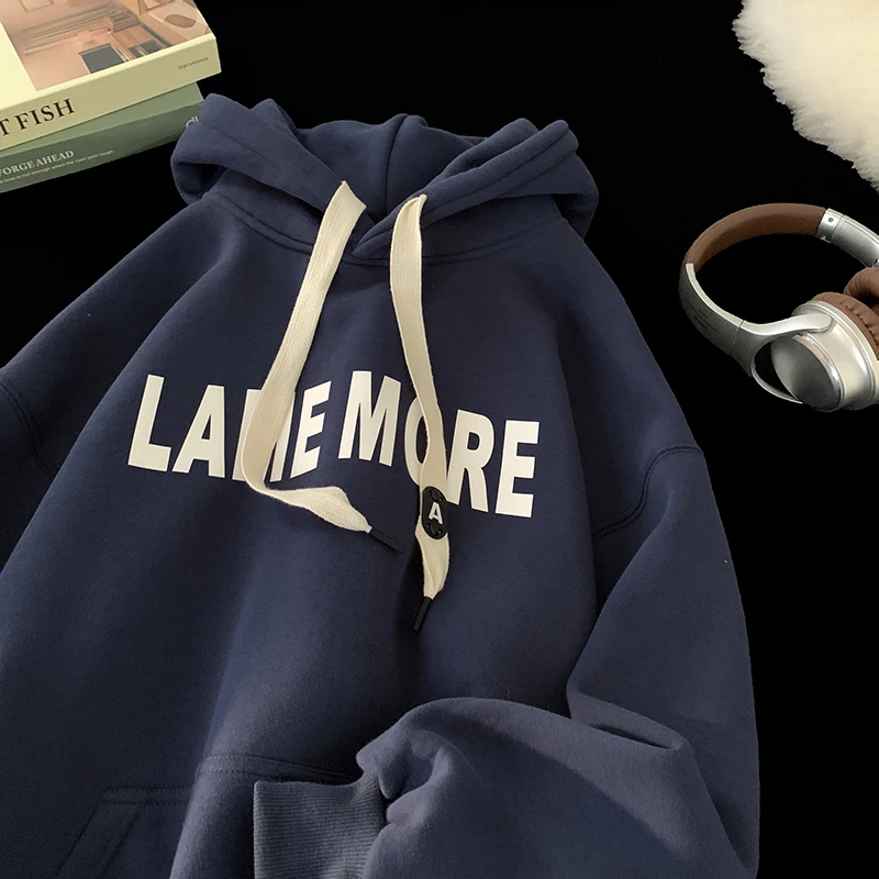 

Повседневная толстовка с капюшоном для мальчиков, весна-осень, новая свободная молодежная модель с принтом, не требует глажки, с карманом-кенгуру, модный топ