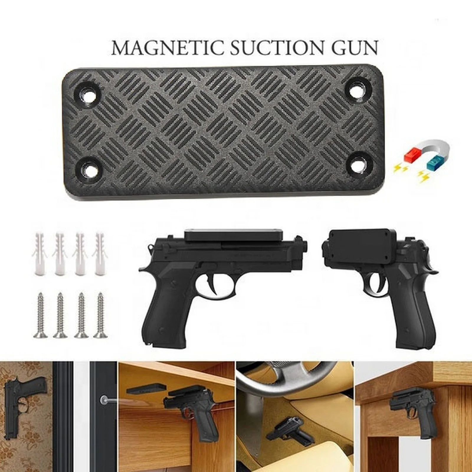 1 Pcs Magnet Concealed Gun Pistol Rifle Mount Holder Magnetic Holster Table Car Fits Handguns Hunting