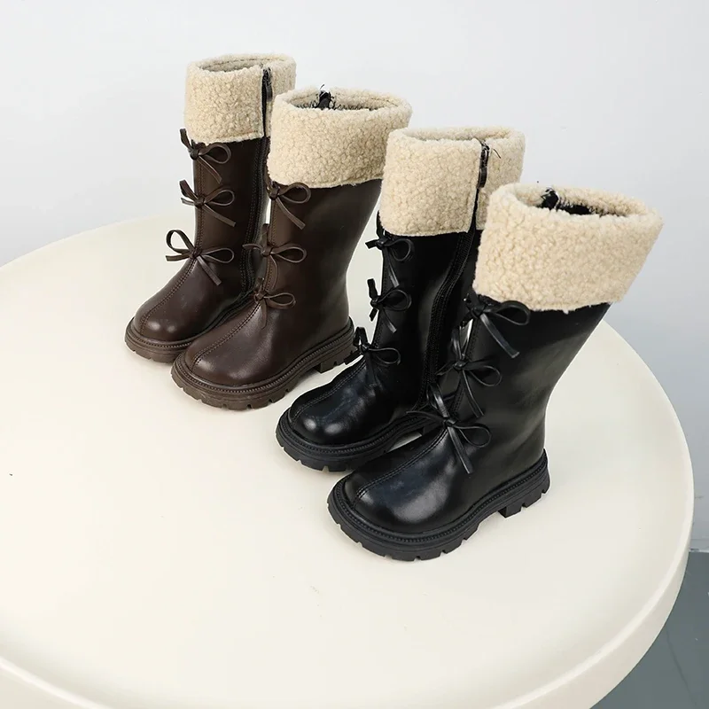 fashion-children-winter-mid-calf-cotton-boots-classic-causal-kid-warm-catwalk-plush-boots-princess-versatile-girls-leather-boots