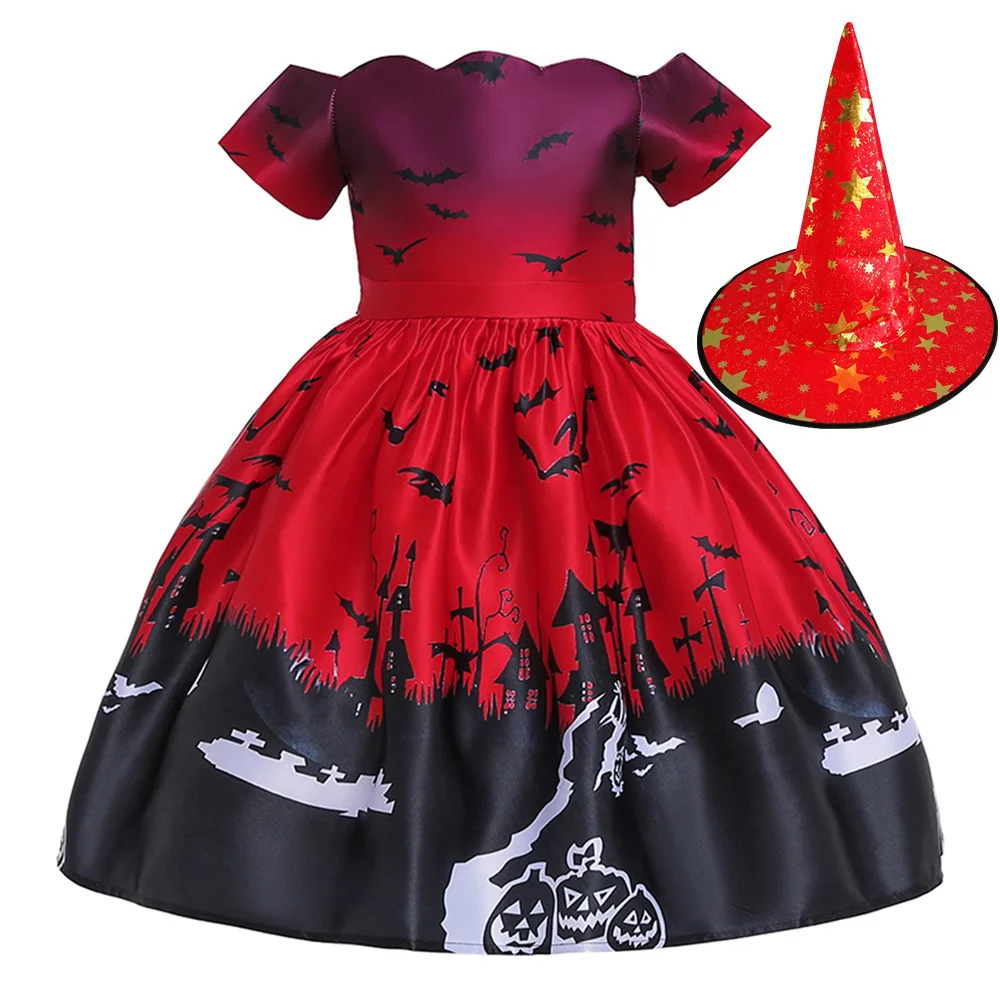 Travestimento Halloween Cosplay Costume da strega cappello per ragazza bambini carnevale festa a tema abito da ballo Fancy Princess Dress Up Outfit Set