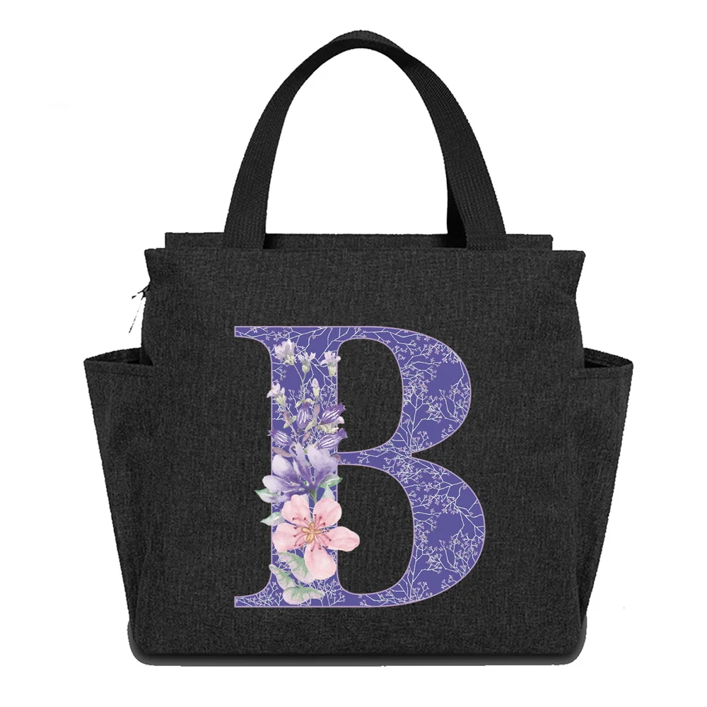 Bolsa de almuerzo aislante, bolsas de almacenamiento de alimentos para mujeres adolescentes, diseño Original, Serie de flores púrpuras, impresión de