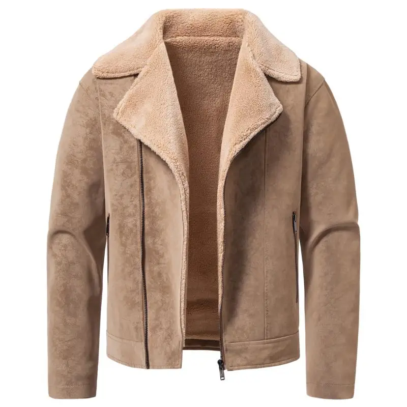 Men Fleece Lined Thick Jacket Winter Men Zip Up Casual Warm Coat Male Daily Windproof Outer Jackets Men Faux Suede Jacket
