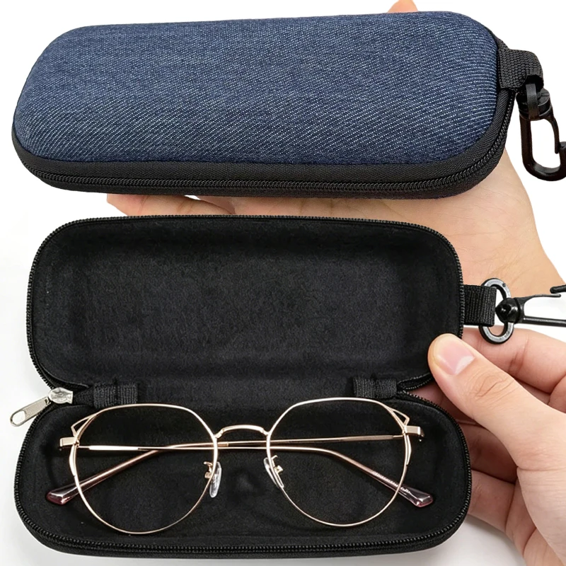 5PC Oxford Cloth Eyewear Case Sunglasses Dark Blue Zipper Storage Box Portable Sports Sunglasses Protect Backpack Hangable Case