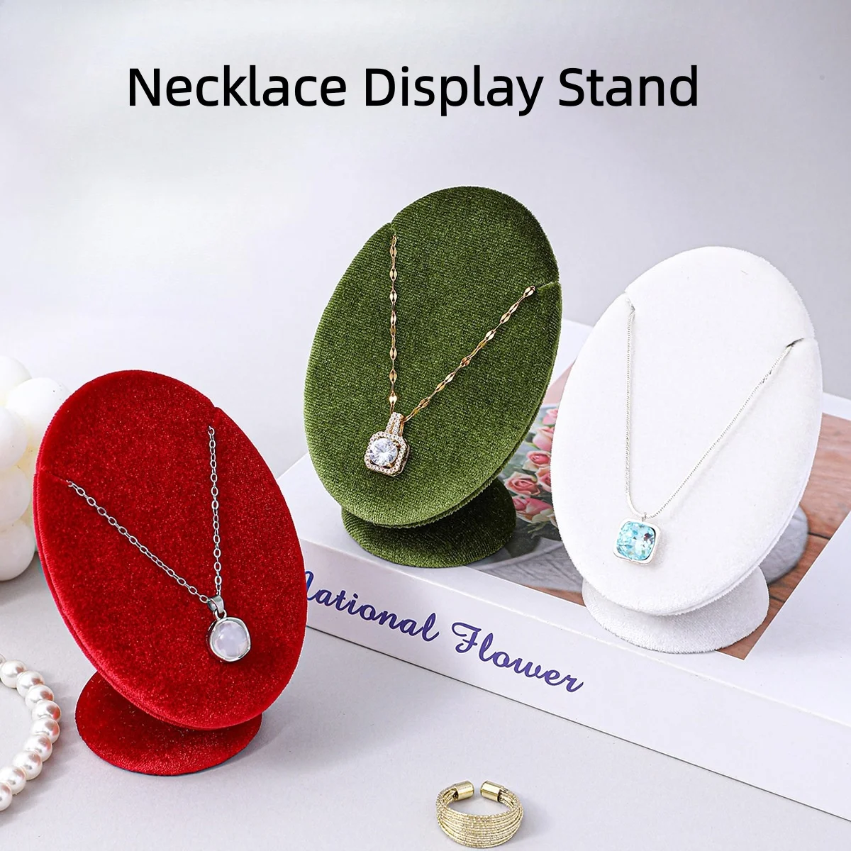 Luxury Velvet Necklace Display Stand Vertical Oval Chain Bust Holder Jewelry Display Props for Retail Store Personal Collection