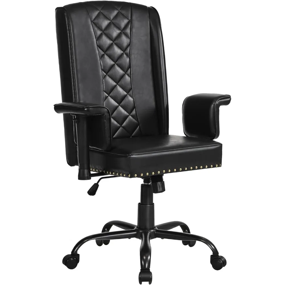 كرسي مكتب مريح من VECELO - مسند ظهر عالي مع إمالة، جلد PU، ظهر مخيط بالألماس، قابل للتعديل 45 ° مساند للذراعين ووسادة إسفنجية