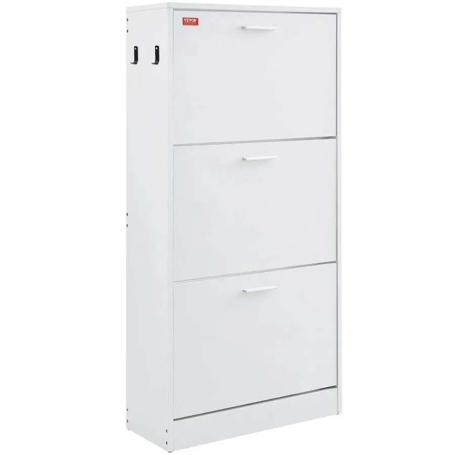

Shoe Cabinet with 3 Flip Drawers Shoe Storage Cabinet for Entryway Free Standing Shoe Storage Organizer with Side Hooks for He
