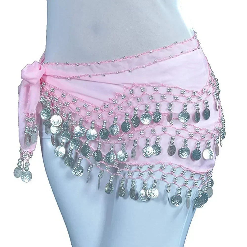 Belly Dance Belt for Women Chiffon Gold Coines Oriental Dancing Wear Accessies Girl's Chiffon Silver Coines Bellydance Hip Scarf