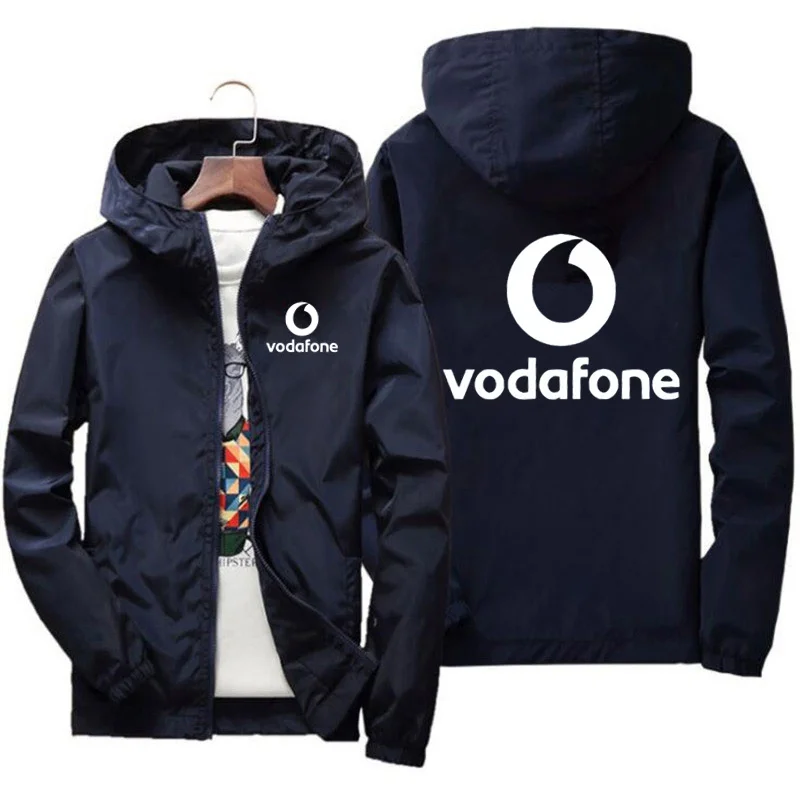 

Men'S Vodafone Letter Print Jacket Spring Autumn Outdoor High Quality Men'S Jacket Sports Hooded Windproof Fashion Casual Jacket