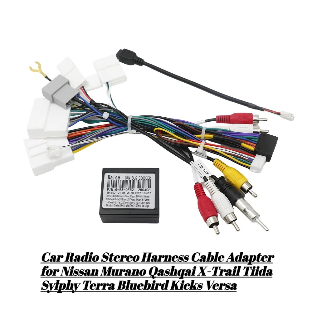 Adaptador de Cableado para Radio Estéreo de Auto para Nissan Murano, Qashqai, X-Trail, Tiida, Sylphy, Terra, Bluebird, Kicks, Versa