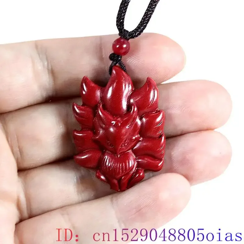 Naturalny cynober lis naszyjnik czerwony modny amulet kamień Vintage luksusowy urok mężczyzna prawdziwa biżuteria rzeźbiony prezent energia — zdjęcie 6