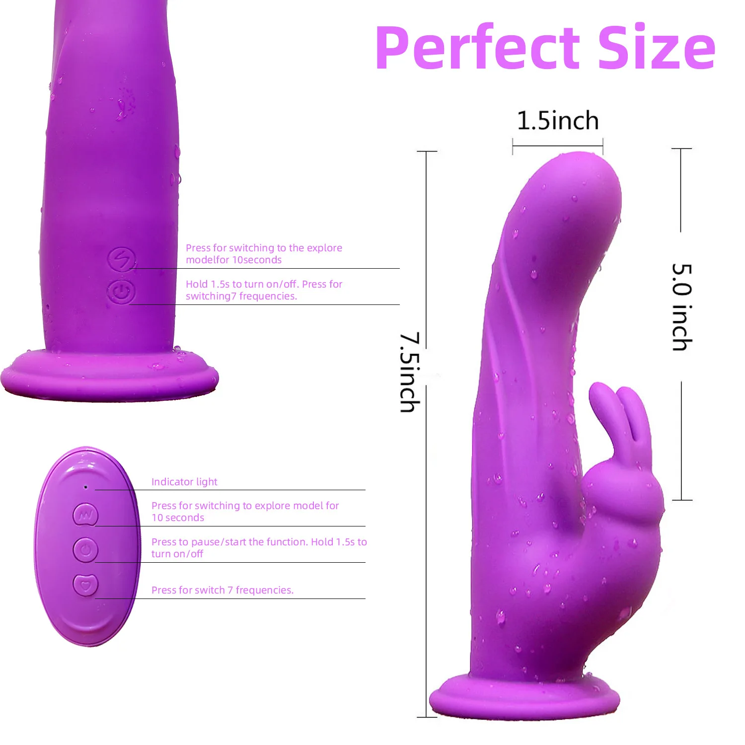 7 Modes Wireless Rabbit Vibrator with Rotating Wobbling Realistic Dildo Suction Cup Remote Control Vibrating Massager for Women