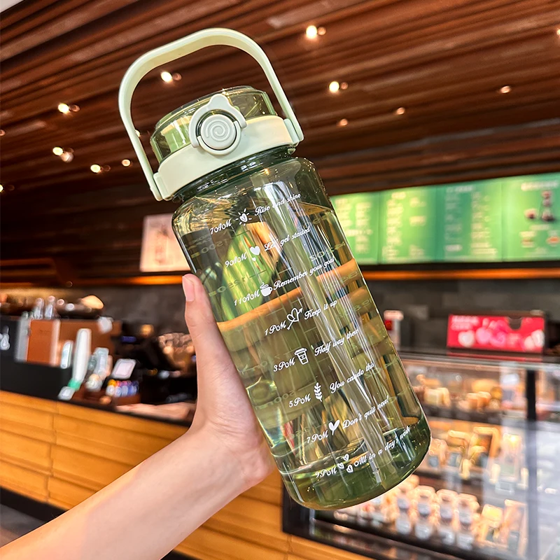 1500ml double drink transparent water bottle large capacity plastic straw water cup outdoor sports fitness portable Drink Bottle