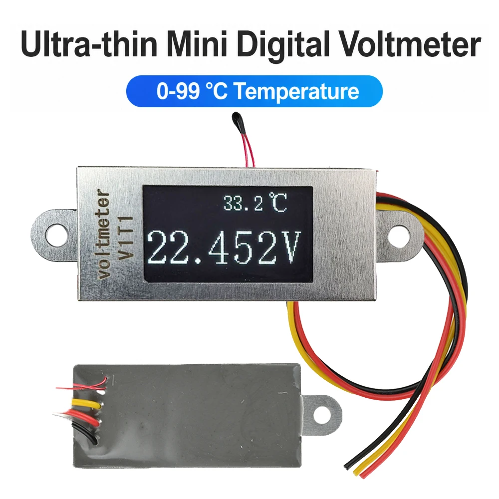 Ultra-thin Mini Digital Voltmeter DC5-30V 0.5 Inch  OLED Display Voltmeter Temperature Sensor NTC Probe 1-6S Voltage Monitoring