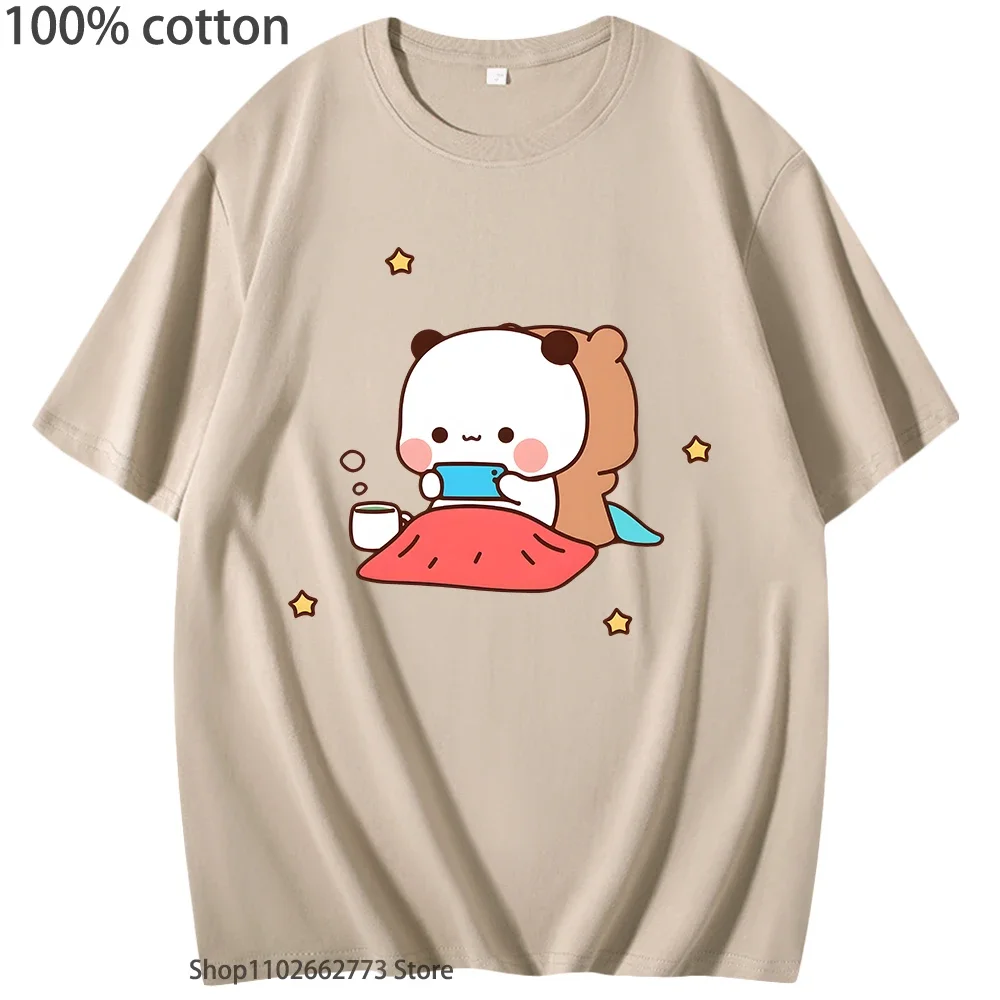 Koszulki Bubu Dudu dla nastolatek, koszulki z kreskówkową pandą, odzież damska, męska koszulka letnia na co dzień, koszulka 100% bawełna, koszulka damska