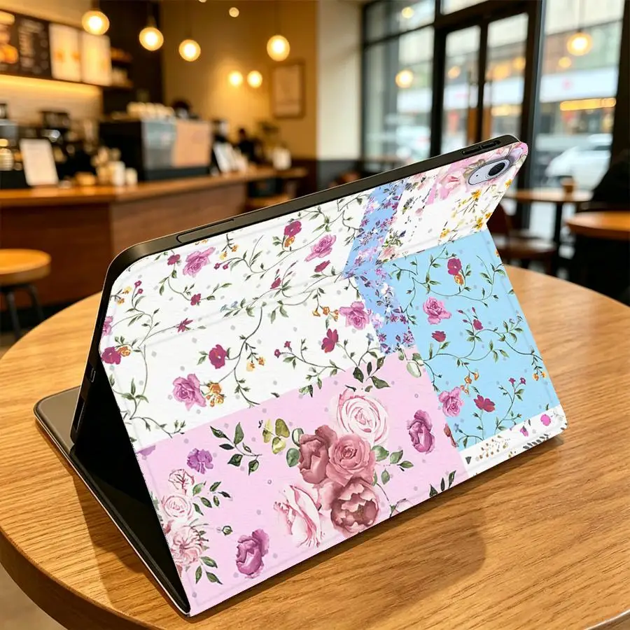 Bright Floral Collage Print With Pencil Holder Case for Samsung Galaxy Tab S11 S7 S8+ S9+ S10 Lite S10 Plus A8 A7 Lite S9 FE