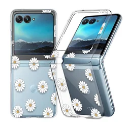 Flowers Pattern Clear Shockproof Folding Phone Case For Motorola Razr 60 40 50 Ultra Razr60 Razr40 Razr50 Transparent Hard Cover