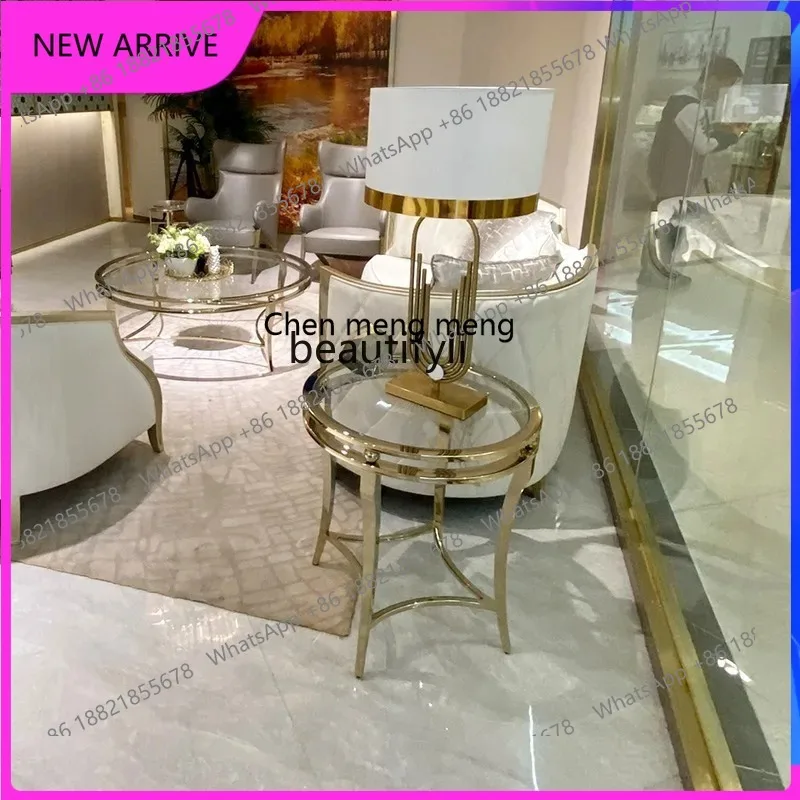 

AA67 American light luxury living room round coffee table combination glass edge table designer marble
