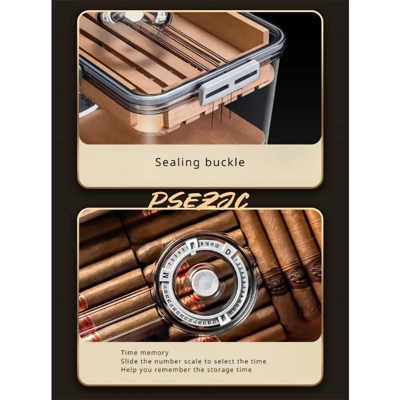 Simple and Portable Large Capacity Plastic Transparent Cigar Box with Sealed Double-layer Cigar Travel Moisturizing Box