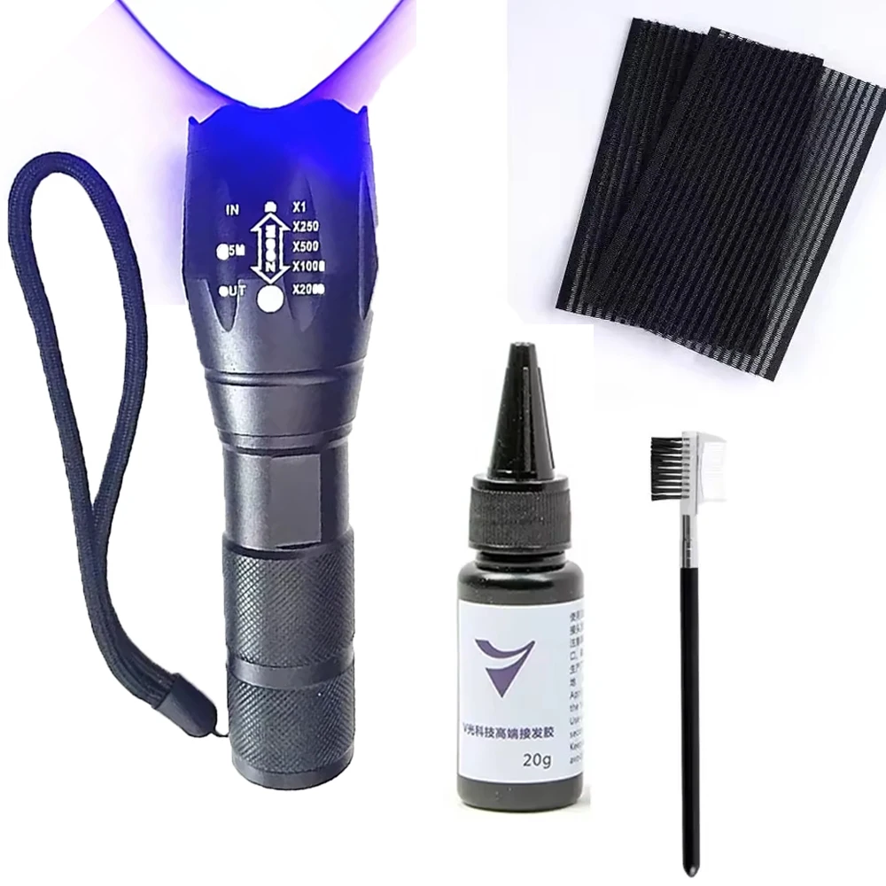

V-Light glue set 20g Hair Extension Wig glue 20g UV light glue V-light Traceless tool for tape Hair Extension Fast Grafting Tool