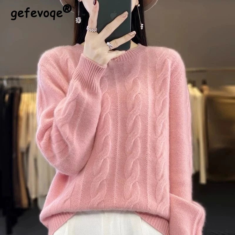 Women Autumn Winter Trendy Twisted Simple Chic Soft Knitted Sweater Female O Neck Long Sleeve Loose Pullover Tops Casual Jumpers