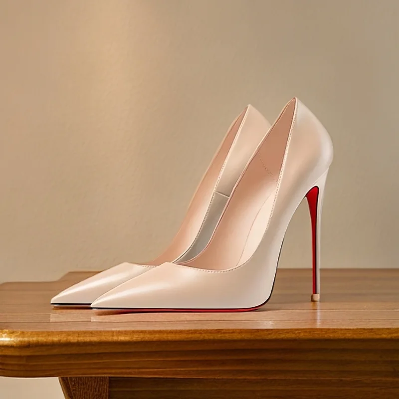 

Light nude black matte leather surface pointed ultra-fine heel high heels street photography OL office professional shoes