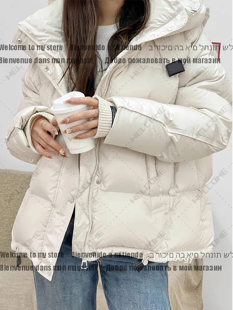 New Winter Women\'s Hooded Puffer Jacket 90% White Duck Down Thickened Short Jacket Female Casual Versatile Outwear