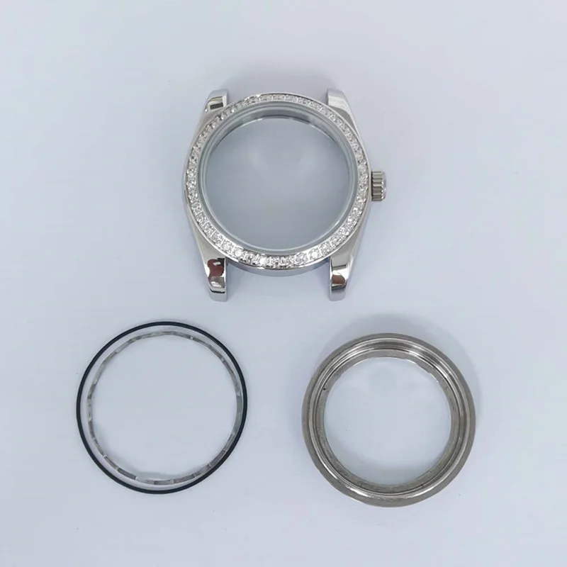 ฝาครอบด้านหลังโปร่งใส36มม.ไพลินคริสตัลสแตนเลสสตีลสองโทนนาฬิกา Diamond Bezel เหมาะกับ20มม.