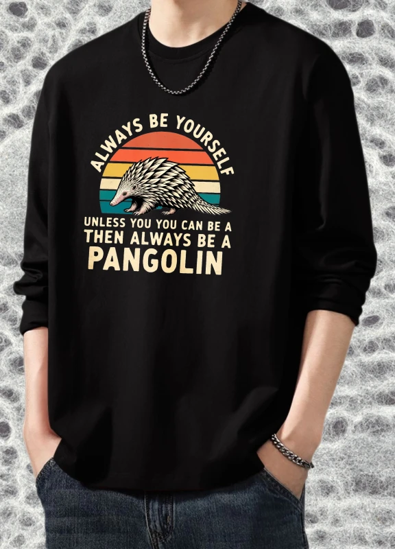 

T shirt for men autumn Harajuku Casual Long sleeves Graphic tee Pangolin Motto Daily Hip-Hop Printed t shirt Breathable Oversize