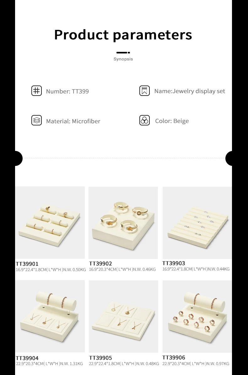 Oirlv Beige Schmuck-Präsentationstablett für Ringe, Ohrringe, Halsketten, Anhänger, Armbänder, Mikrofaser-Schmuck-Organizer für Ladentheken – Detail 6