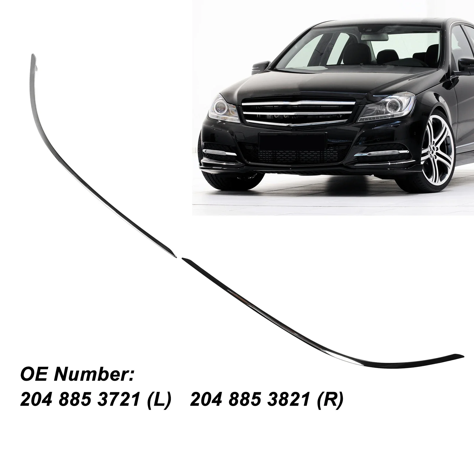 1 Pair of Car Front Bumper Lower Chrome Molding Trim For Mercedes Benz C Class W204 Standard Facelift 2011 2012 2013 2014