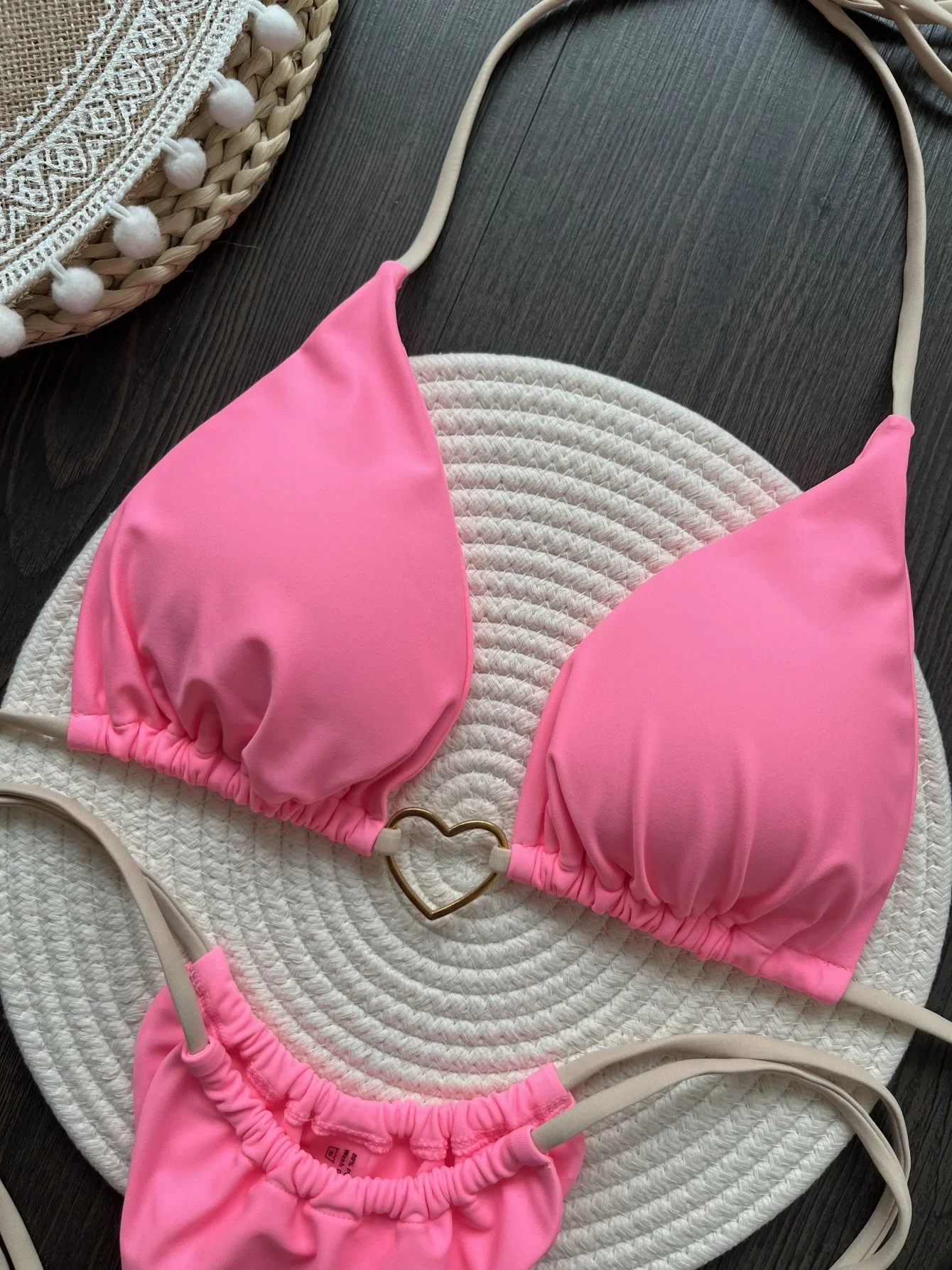 Sexy micro bikini 2025 feminino rosa metal coração designer push up gravata lateral tanga maiô brasileiro verão maiô