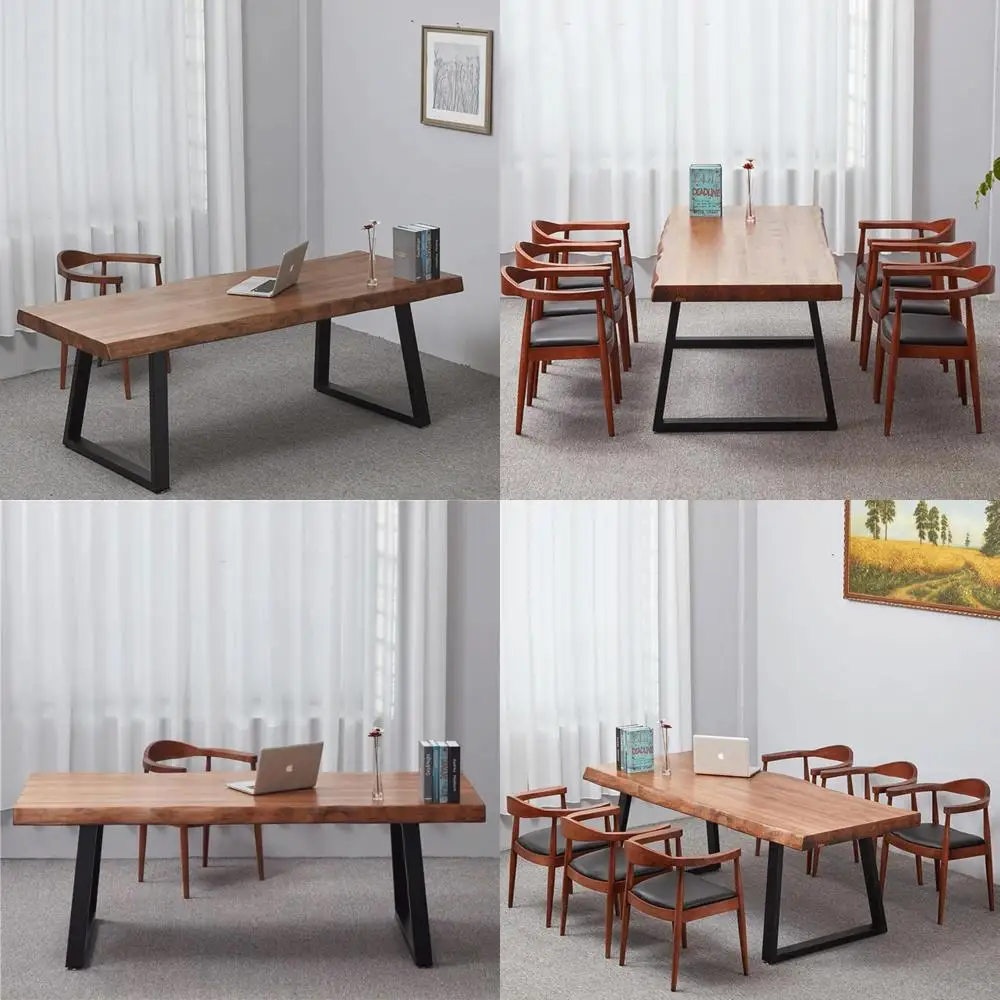 

Modern Wooden Home Office Desk, Long Farmhouse Style Pine Table, Executive Workstation Computer Desk