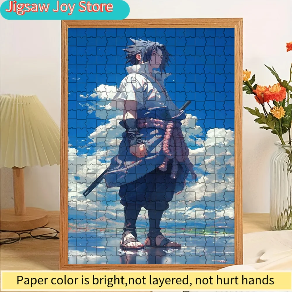 

Sasuke Uchiha Paper Puzzle, Epic Anime Character Art of Sasuke from Naruto Standing with a Sword Against a Bright Blue Sky and C