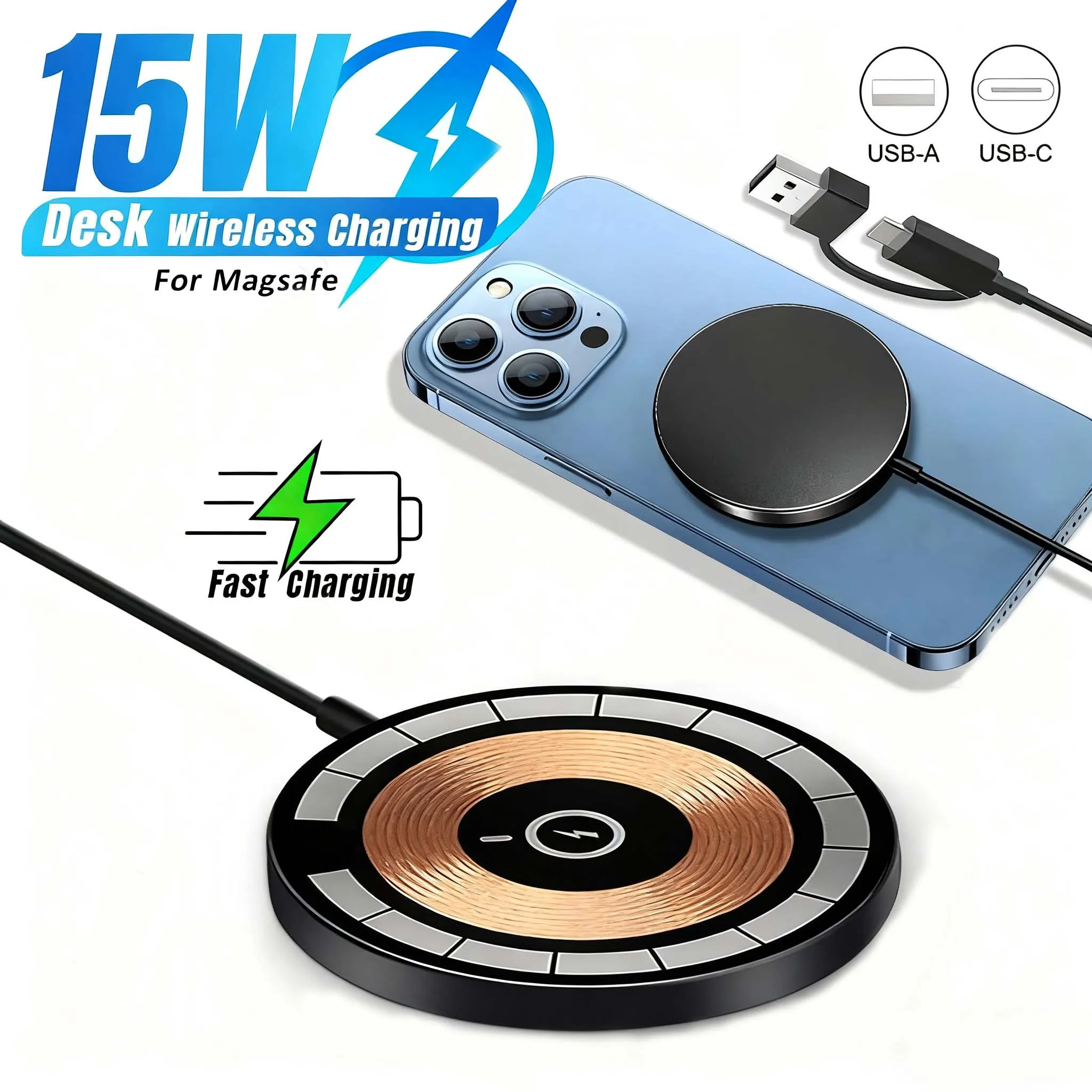 Fast 15W Magnetic Phone Wireless Charger Pad For Magsafe iPhone 16/16Pro Max 15 14 Samsung AiPods Pro 3 Fast Charging Station