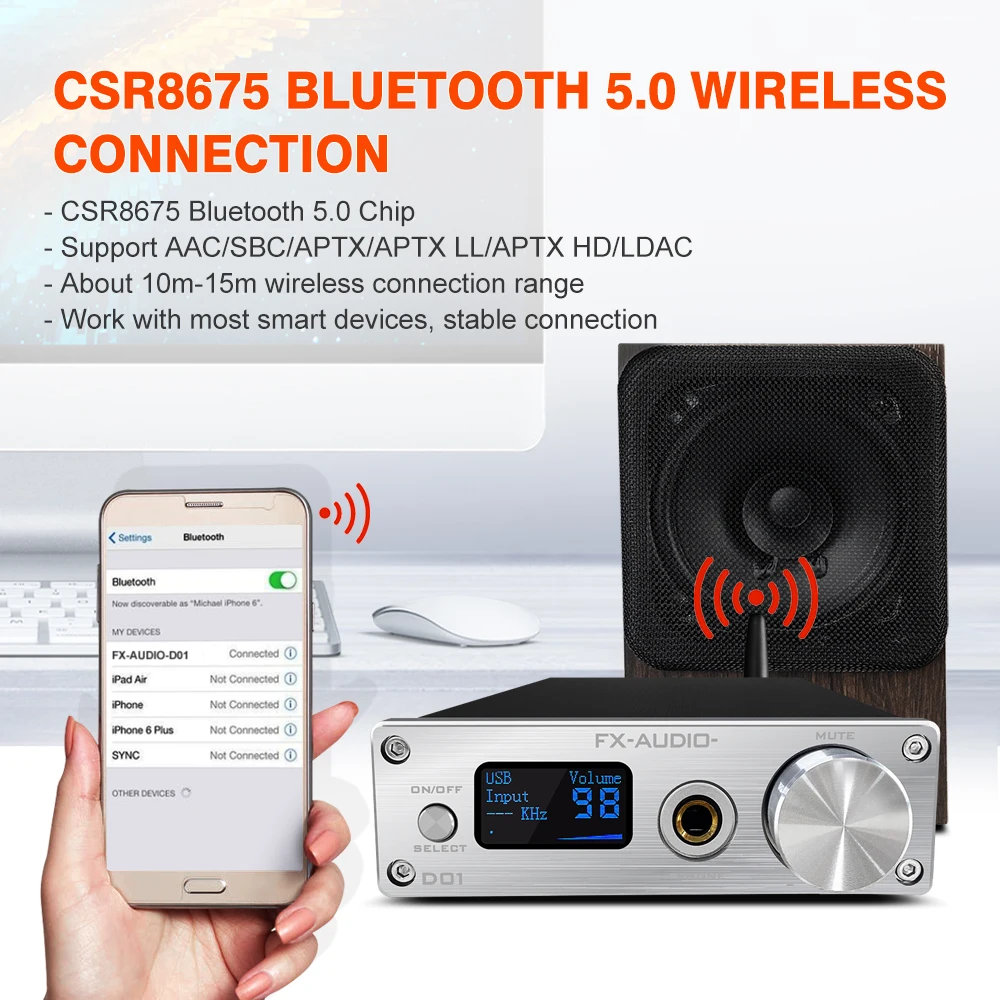 Fx-audio D01 dekoder DAC Bluetooth 5.0 USB ES9038Q2M wzmacniacz słuchawkowy 32Bit 768kHz DSD512 XU208 wzmacniacze wyjście liniowe Audio DAC