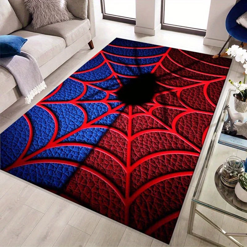 1pc 3D Spider Web Printed Plush Area Rug, Non‑Slip, Indoor Home Decor, Perfect for Bedroom, Porch, Hallway, Living Room, Kitchen