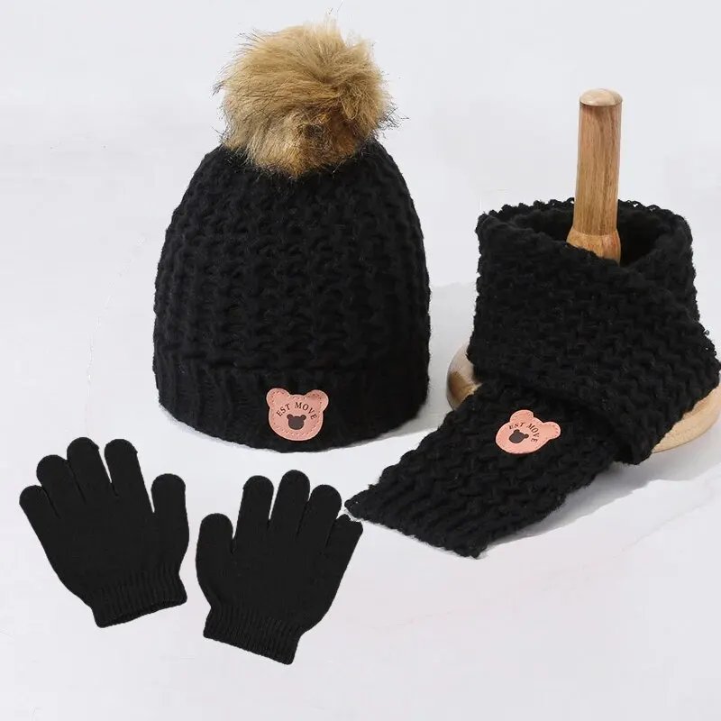 3Pcs Kids Hat Scarf and Snow Gloves Set Winter Knit Warm Soft Outdoor for Boys Girls and Toddlers