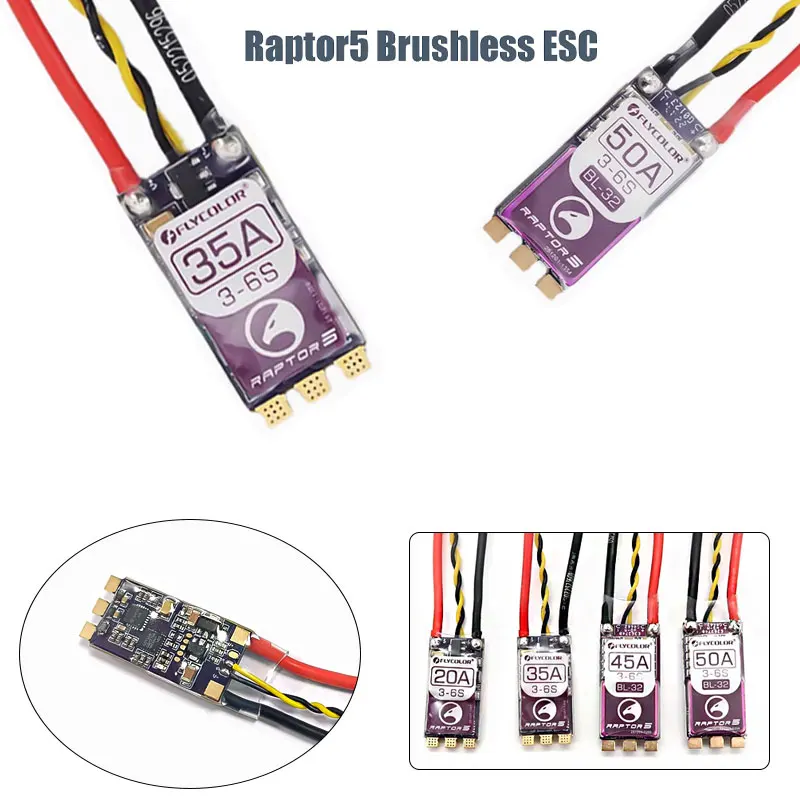 

FLYCOLOR Raptor5 Бесщеточный ESC 3-6S Дрон ESC 32Bit G701 PWM 128K Single 20A/35A/45A/50A ECS Dshot Proshot для гоночных дронов FPV