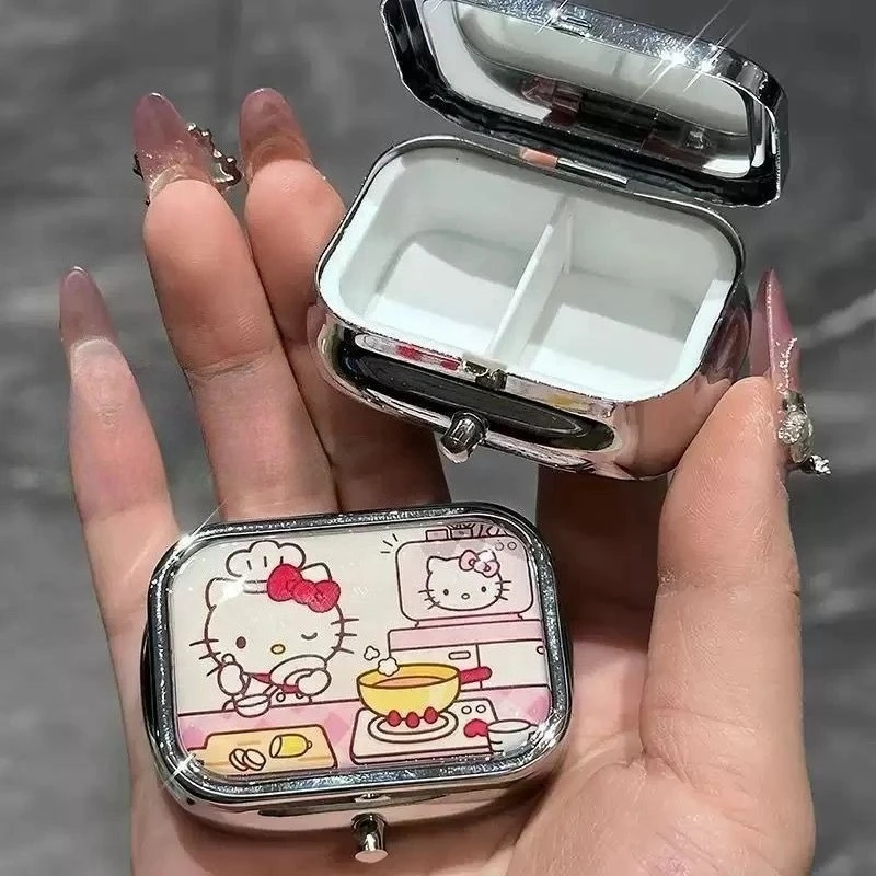 Anime Sanrio Hello Kitty Metal Storage Box Pill Organizer Compartmentalized Cute Cartoon Mini Jewelry Box Candy Container Kawaii view 3