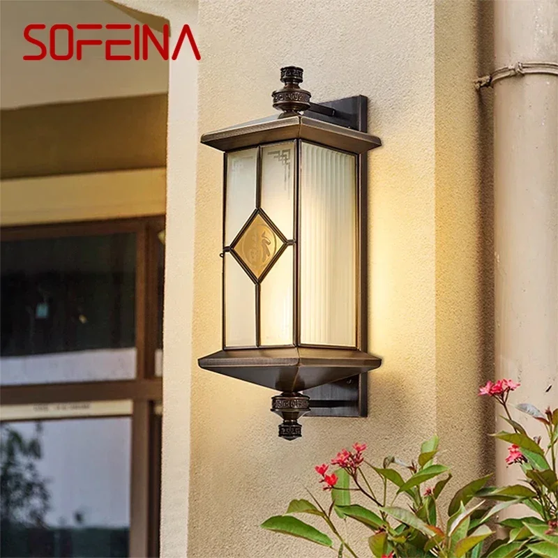 SOFEINA Contemporary Solar Brass Outdoor Wall Lamps Simplicity Waterproof Creative Balcony Hallway Courtyard Villa Gate Hotel