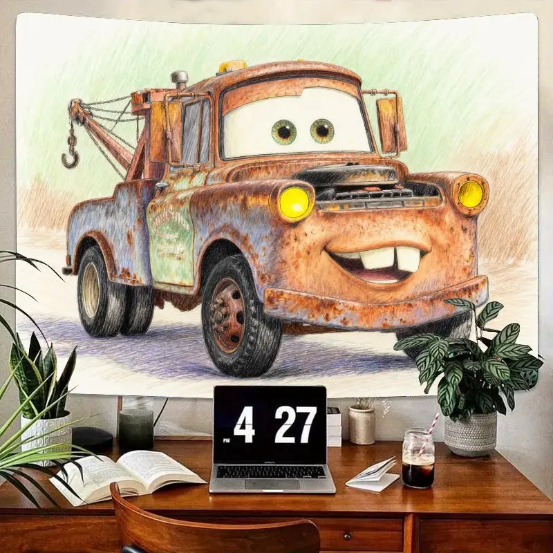

1 шт. гобелен Disney Pixar Cars Mater, настенное искусство в деревенском стиле с эскизом на буксирном грузовике, декор для детской комнаты, спальни, подарок для фанатов кино