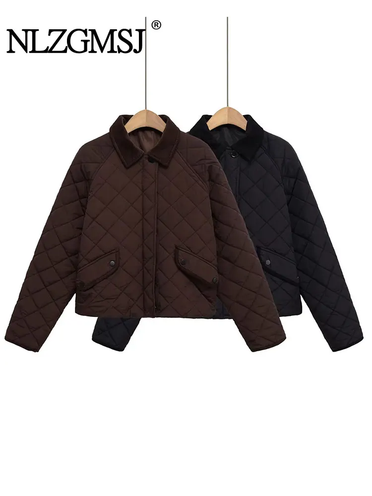 

NLZGMSJ Vintage Casual Chic Women Jackets Loose Thick Splicing Cotton Coats New Fashion 2025 Autumn Winter Outwears