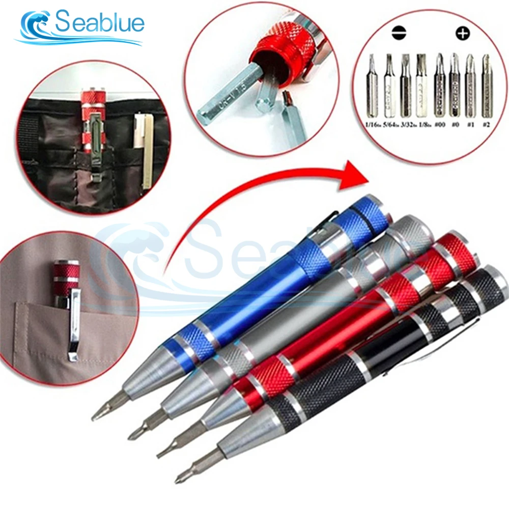 Multifunction 8 In 1 Pocket Precision Mini Screwdriver Pen Mobile phone Repair Hand Tools Kit Portable Screwdriver Set Bits