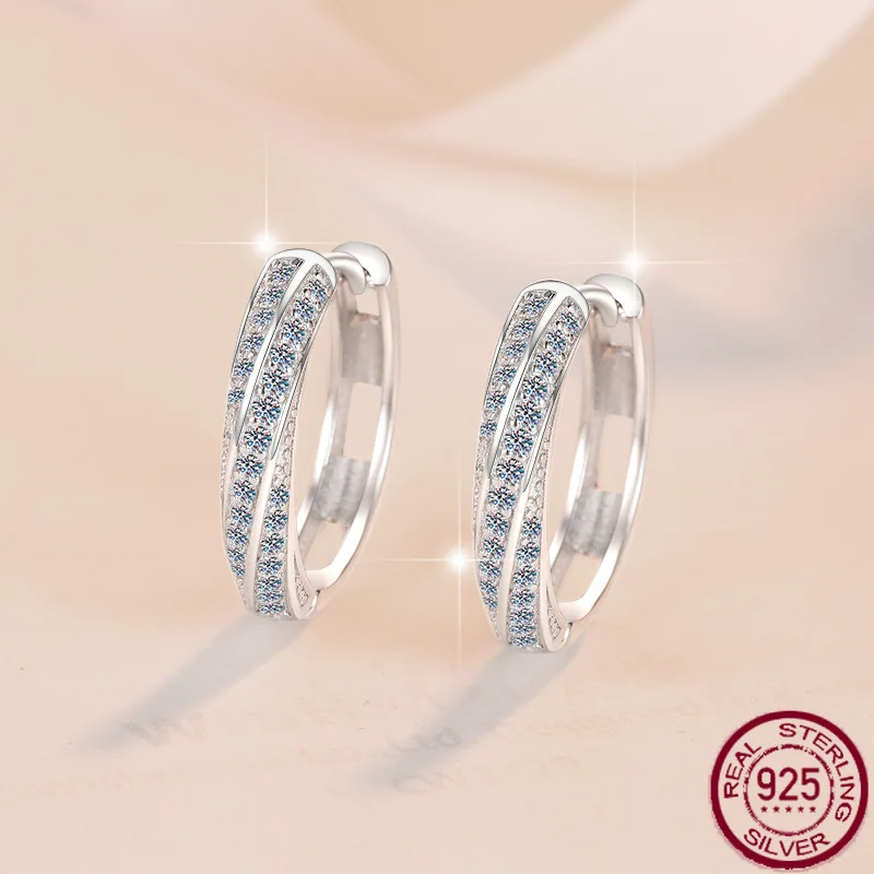 

Новые европейские и американские модные серьги из чистого серебра S925, круглые геометрические серьги с муассанитом, свадебные украшения.