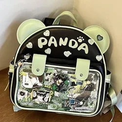 Cute Panda Y2k Lolita Backpacks Girls Transparent Pocket Harajuku Pain Bags PU JK Preppy Style Backpack Kawaii Ita Bag For Women