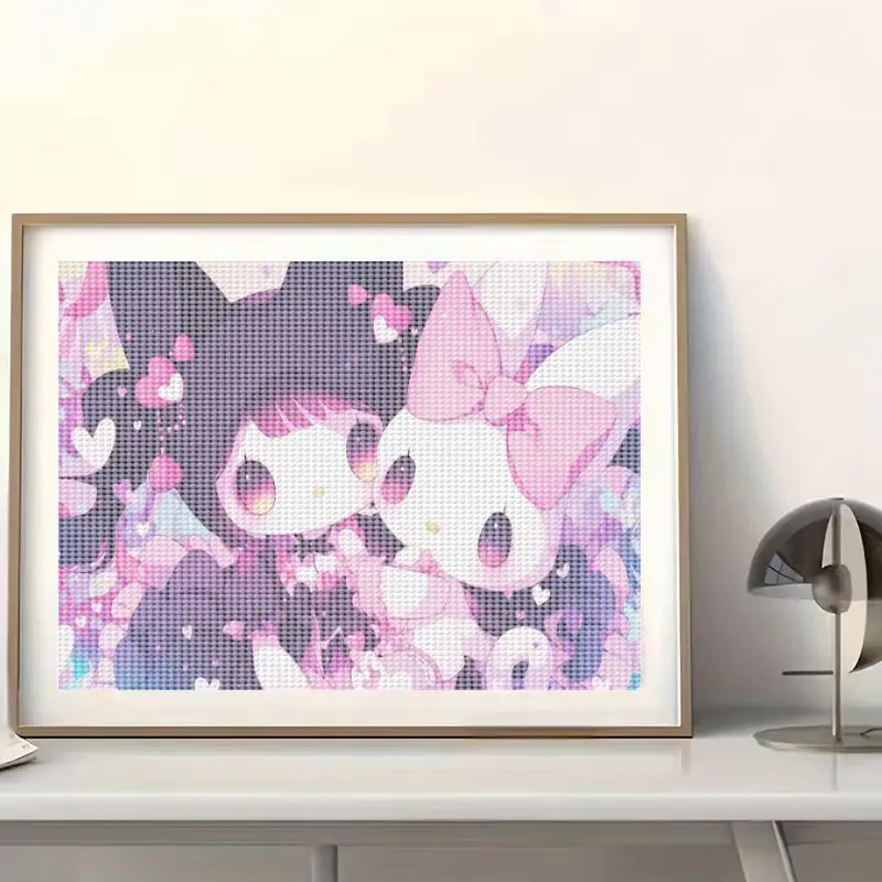 1 قطعة 5D الحفر الكامل DIY الماس طقم الطلاء ، لطيف Kawaii Kuromi بلدي ميلودي الكرتون أنيمي شخصية الحب قلوب تصميم كريستال حجر الراين