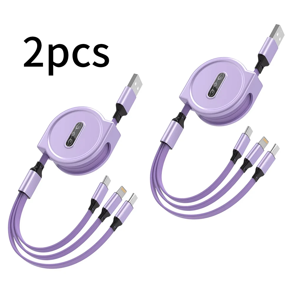 

2pcs 3 In 1 Retractable USB Cable Fast Charging Data Cord For Iphone Samsung Huawei Xiaomi Multi Port Multiple Charging Wire