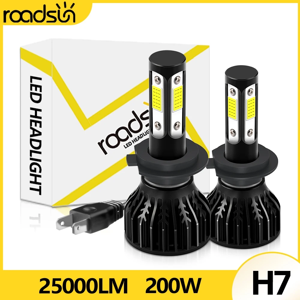 2x Car LED H7 200W 25000LM LED Headlight Bulb Auto Fog Light 12V Car Driving Light 4-Sided COB Chip Build-In-Drive 6000K 8000K